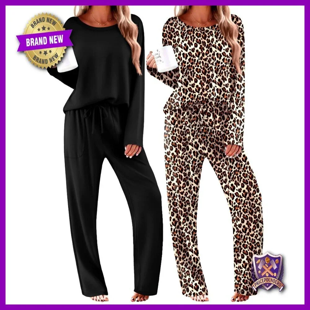 Soft Long Sleeve Pajama Set with Pockets, Loose Fit, 2-Pack